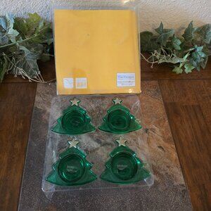 The Paragon set of 4 Green Glass Tree Shaped Votive Holders in Original Package